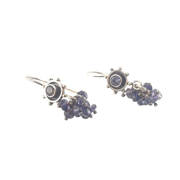 Sterling Silver & Amethyst Cluster Drop Earrings Handmade Artisan Jewelry Bohemi - Picture 2 of 9